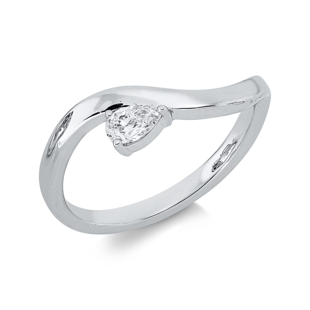 pear shape  solitaire ring in white gold