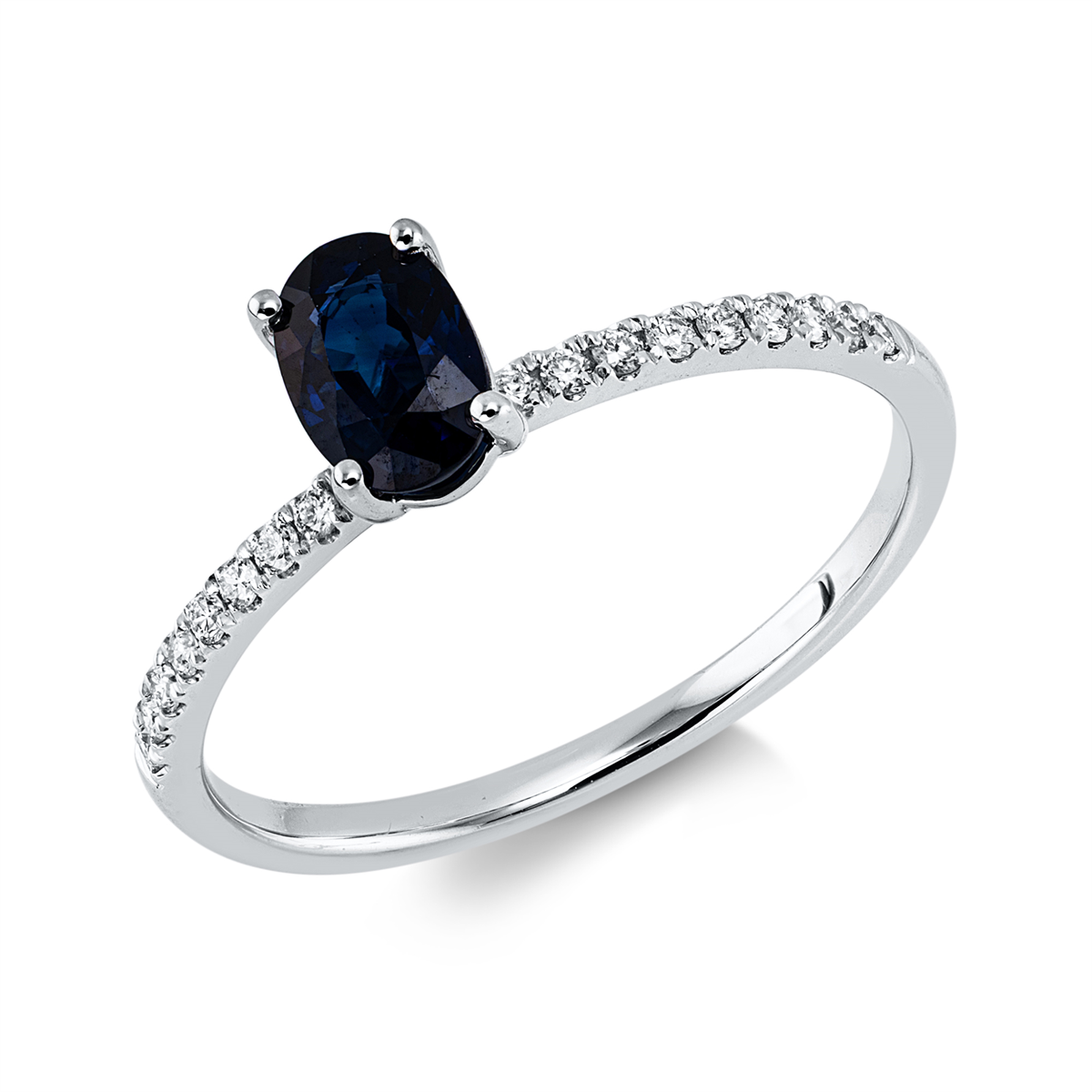 diamond full cut sapphire colored stone classic ring in white gold
