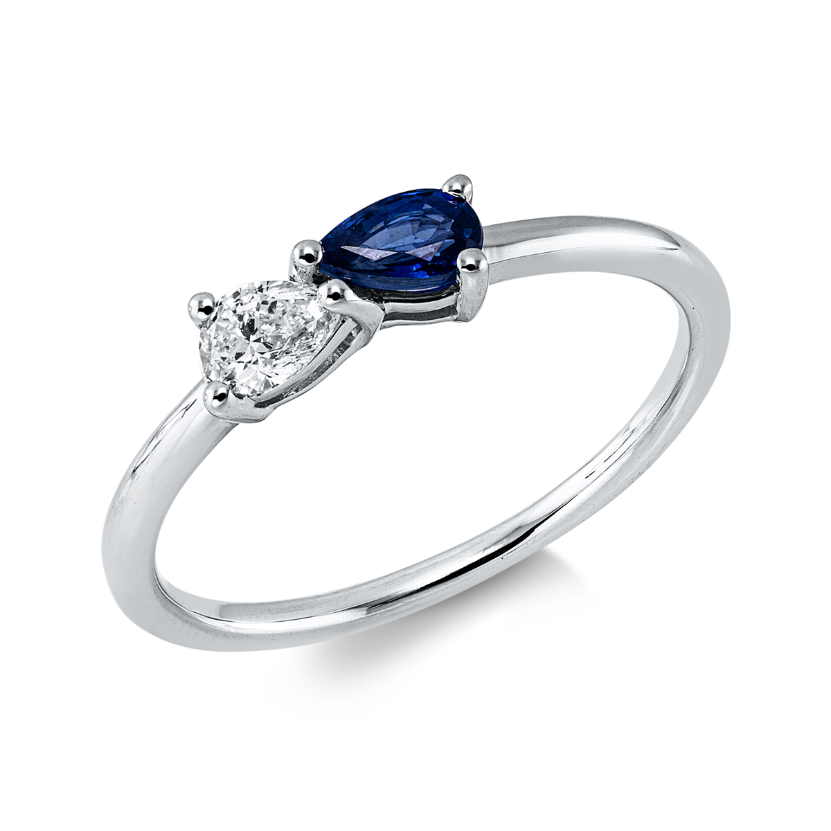 pear shape sapphire colored stone classic ring in white gold