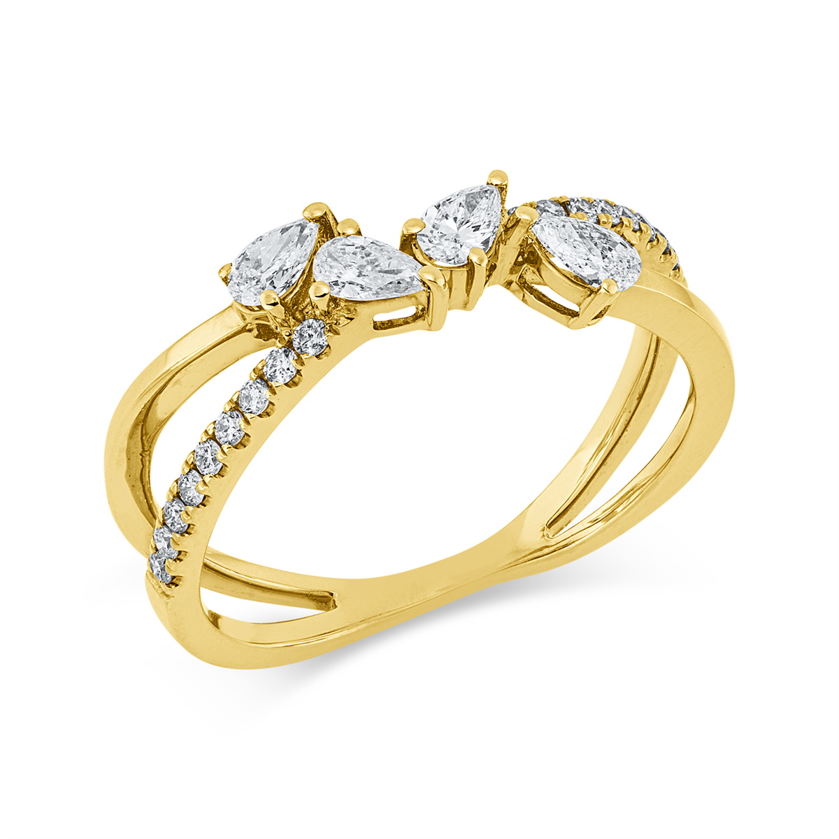 diamond full cut  modern woman ring in yellow gold