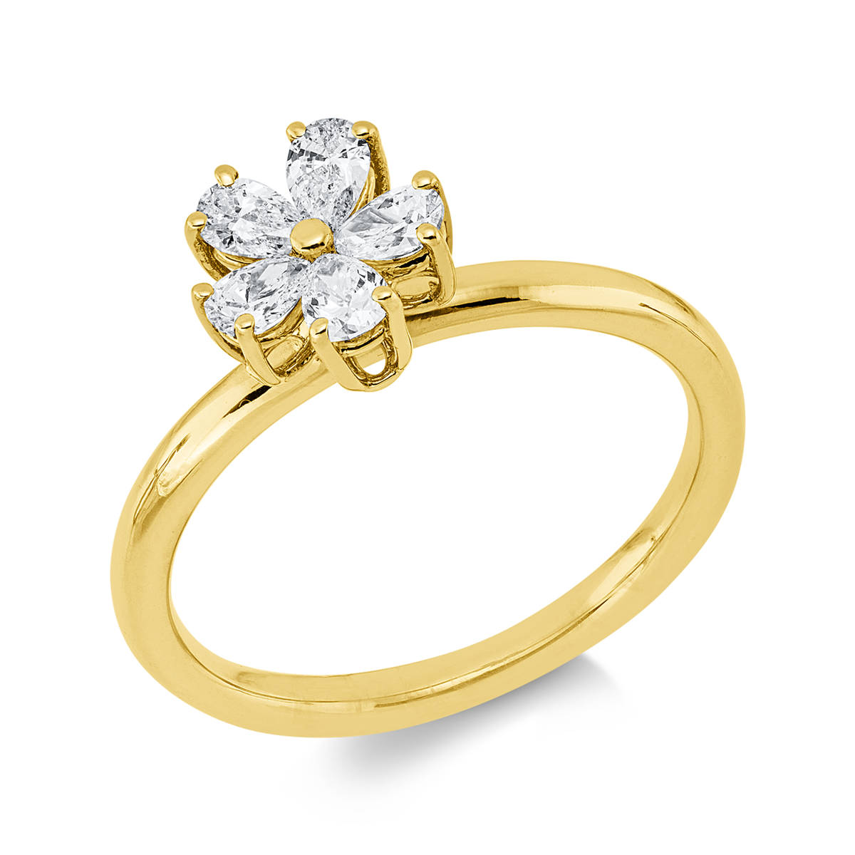 pear shape  modern woman ring in yellow gold