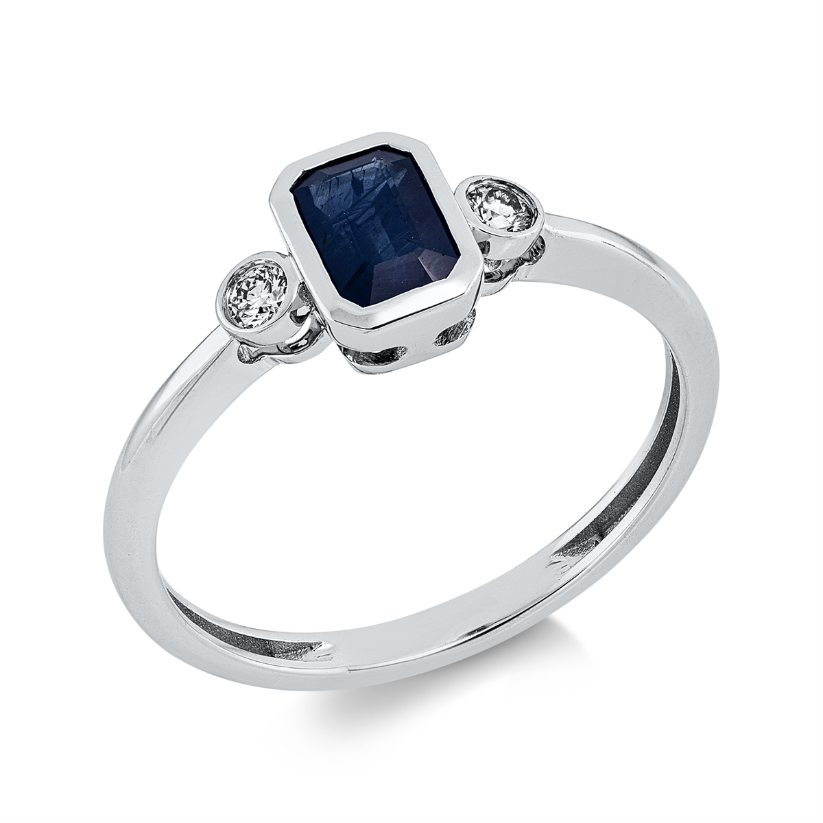 diamond full cut sapphire colored stone classic ring in white gold