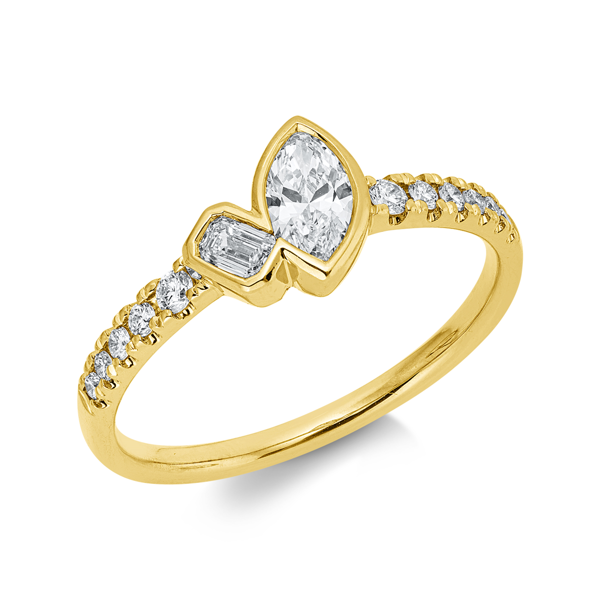 diamond full cut  modern woman ring in yellow gold
