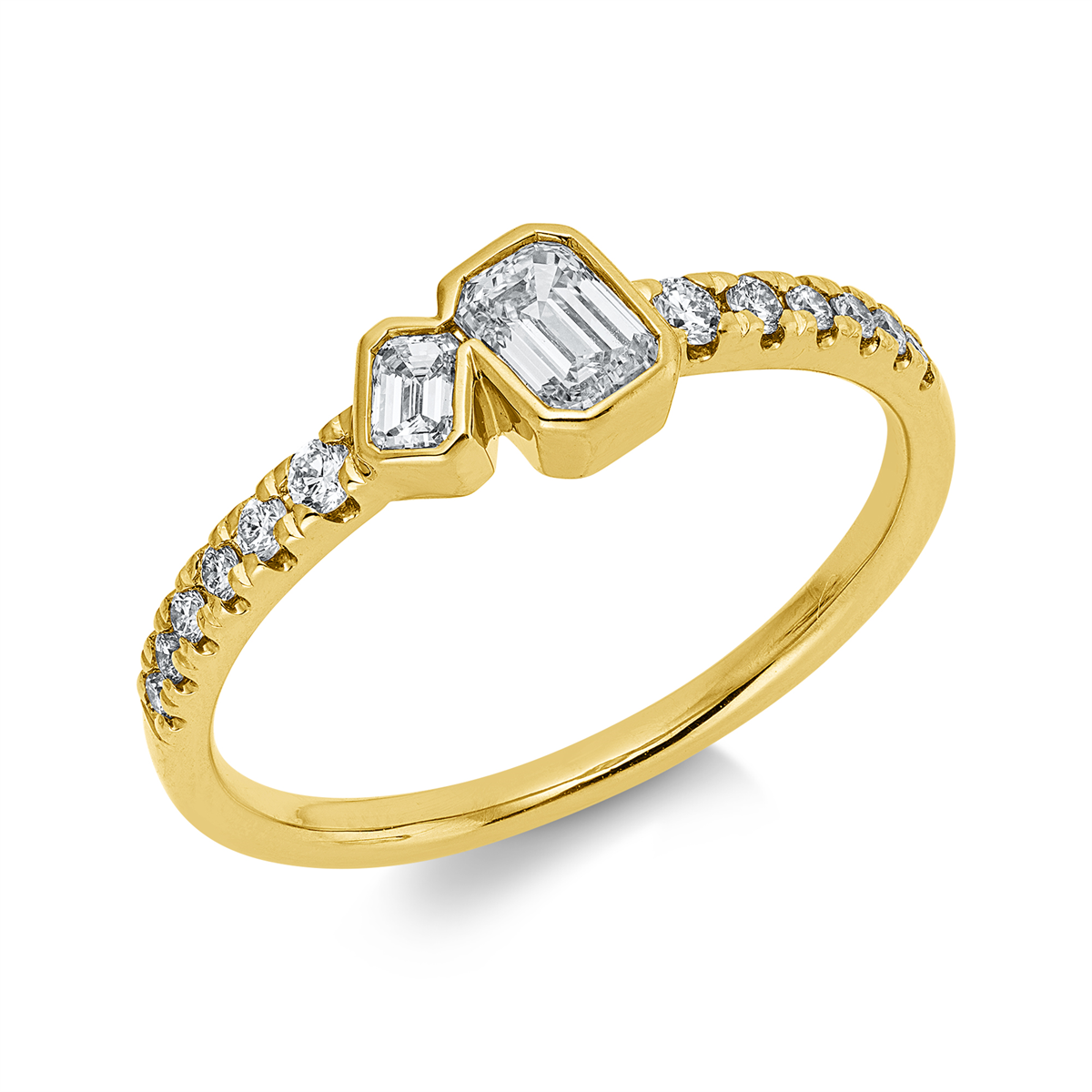 diamond full cut  modern woman ring in yellow gold