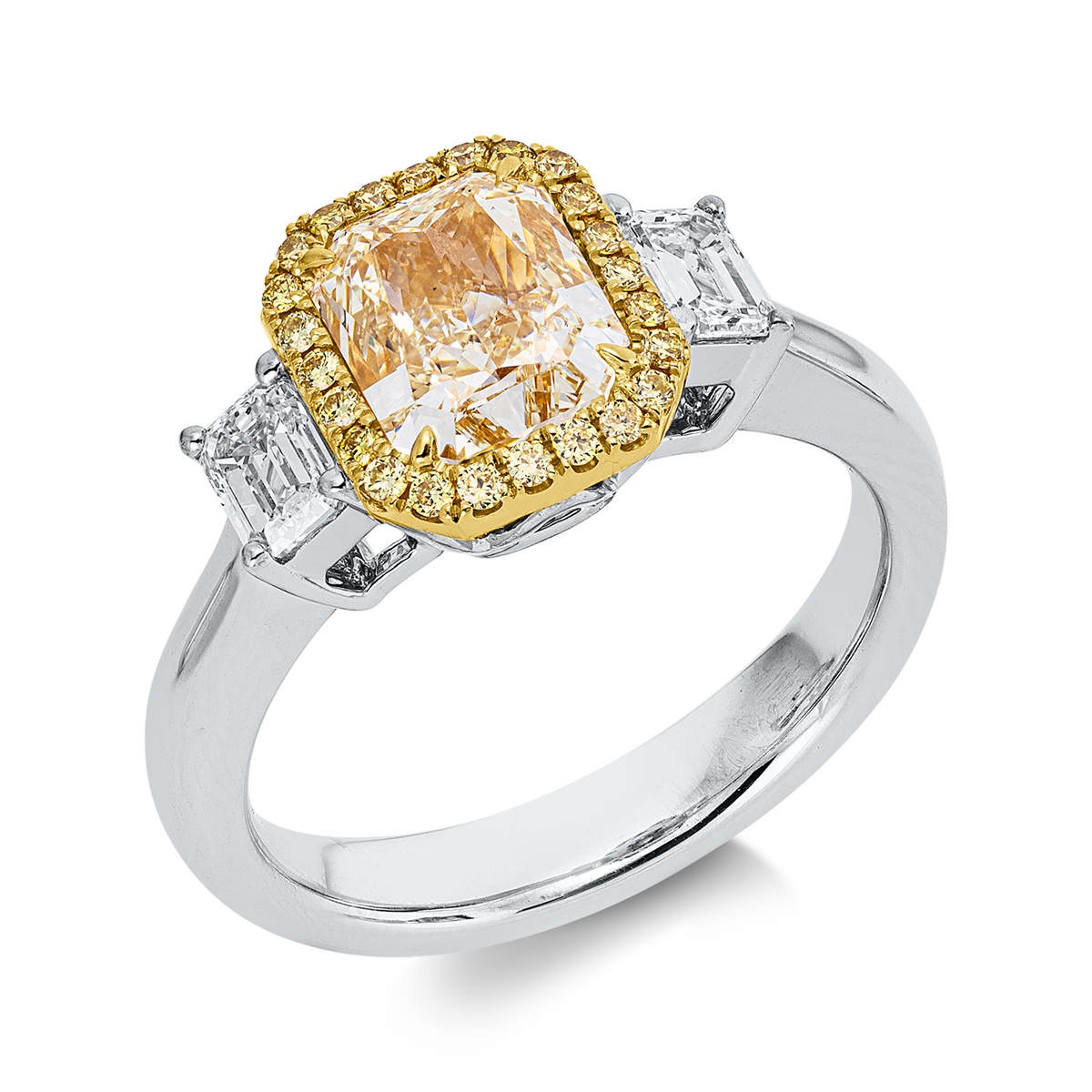 diamond full cut  fancy colored diamond ring in white gold / yellow gold