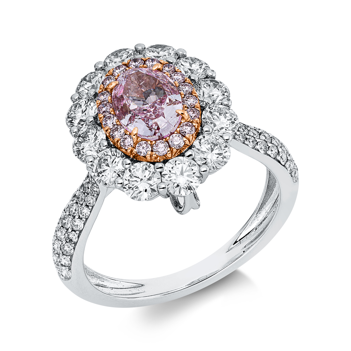 diamond full cut  fancy colored diamond ring in whitegold / rosegold