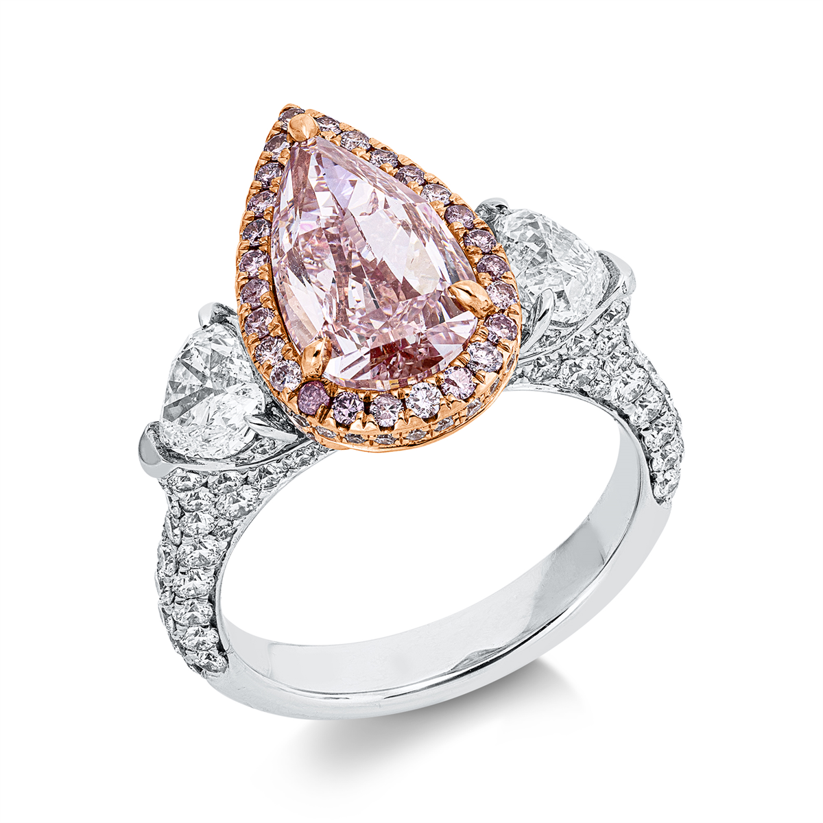 diamond full cut  fancy colored diamond ring in whitegold / rosegold
