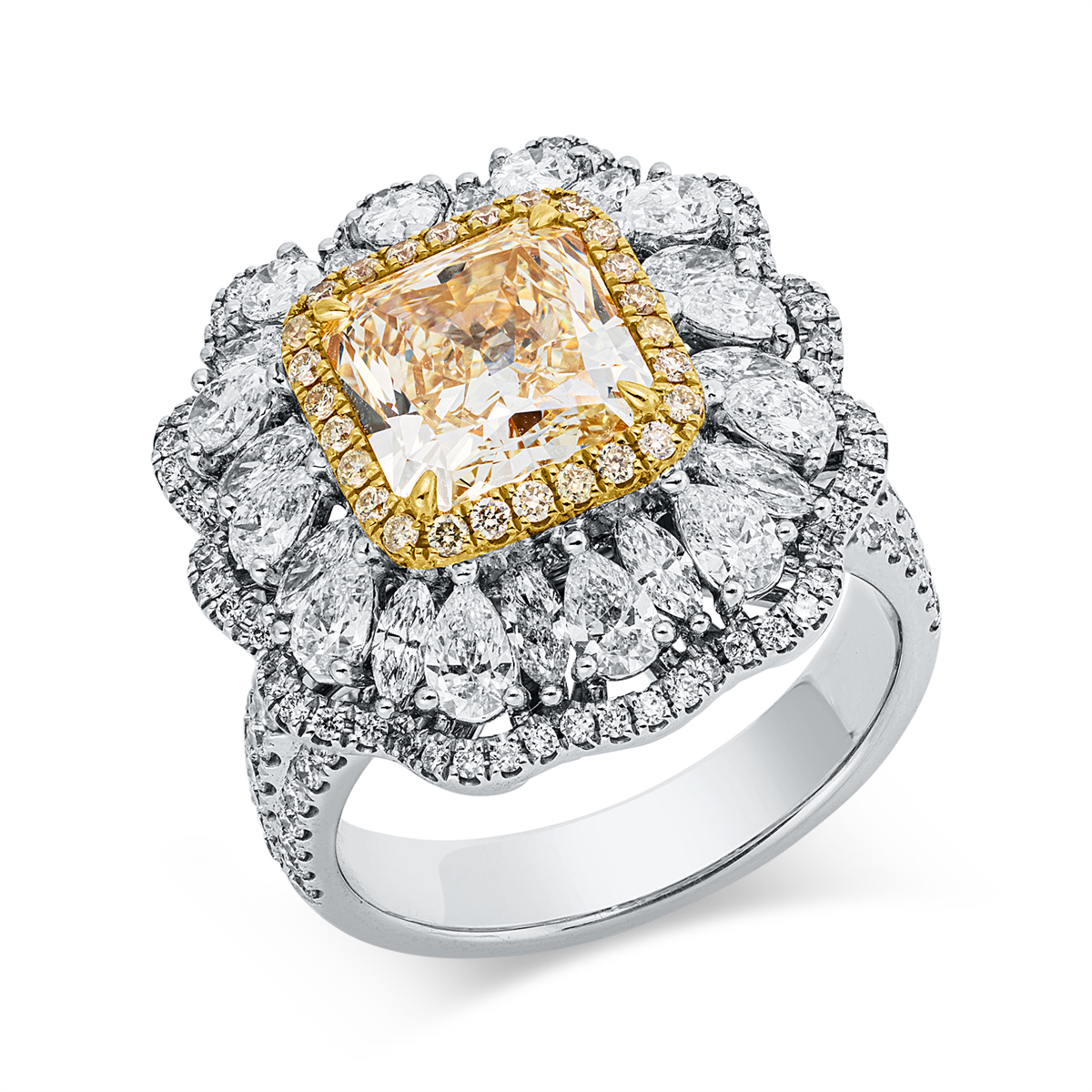 diamond full cut  fancy colored diamond ring in white gold / yellow gold