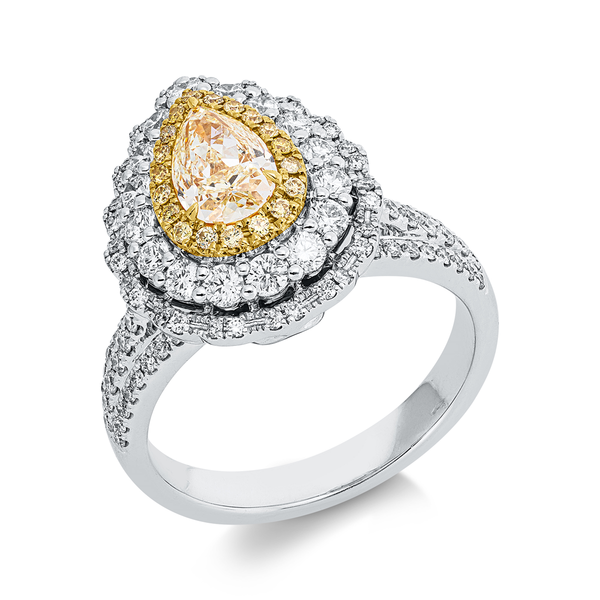 diamond full cut  fancy colored diamond ring in white gold / yellow gold