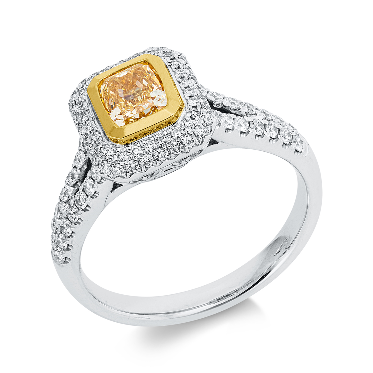 diamond full cut  fancy colored diamond ring in white gold / yellow gold