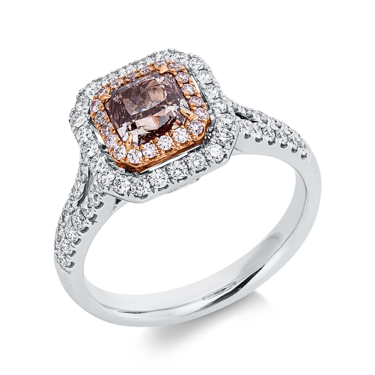 diamond full cut  fancy colored diamond ring in whitegold / rosegold