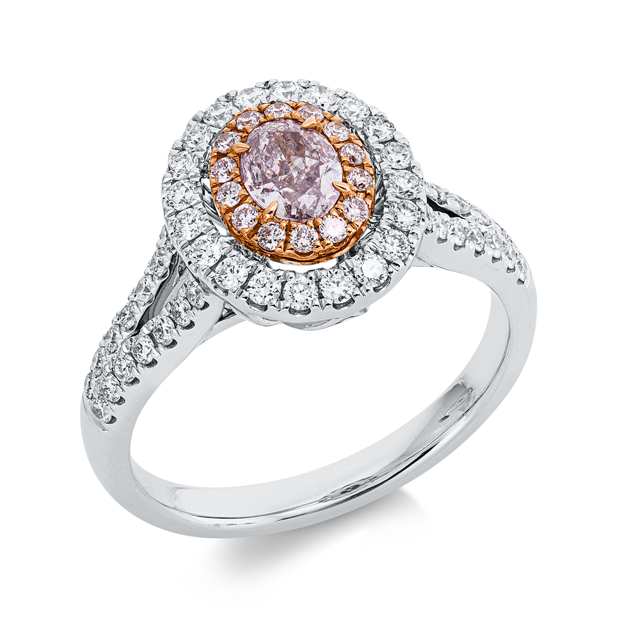 diamond full cut  fancy colored diamond ring in whitegold / rosegold