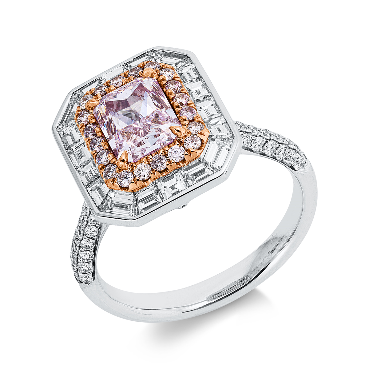 diamond full cut  fancy colored diamond ring in whitegold / rosegold