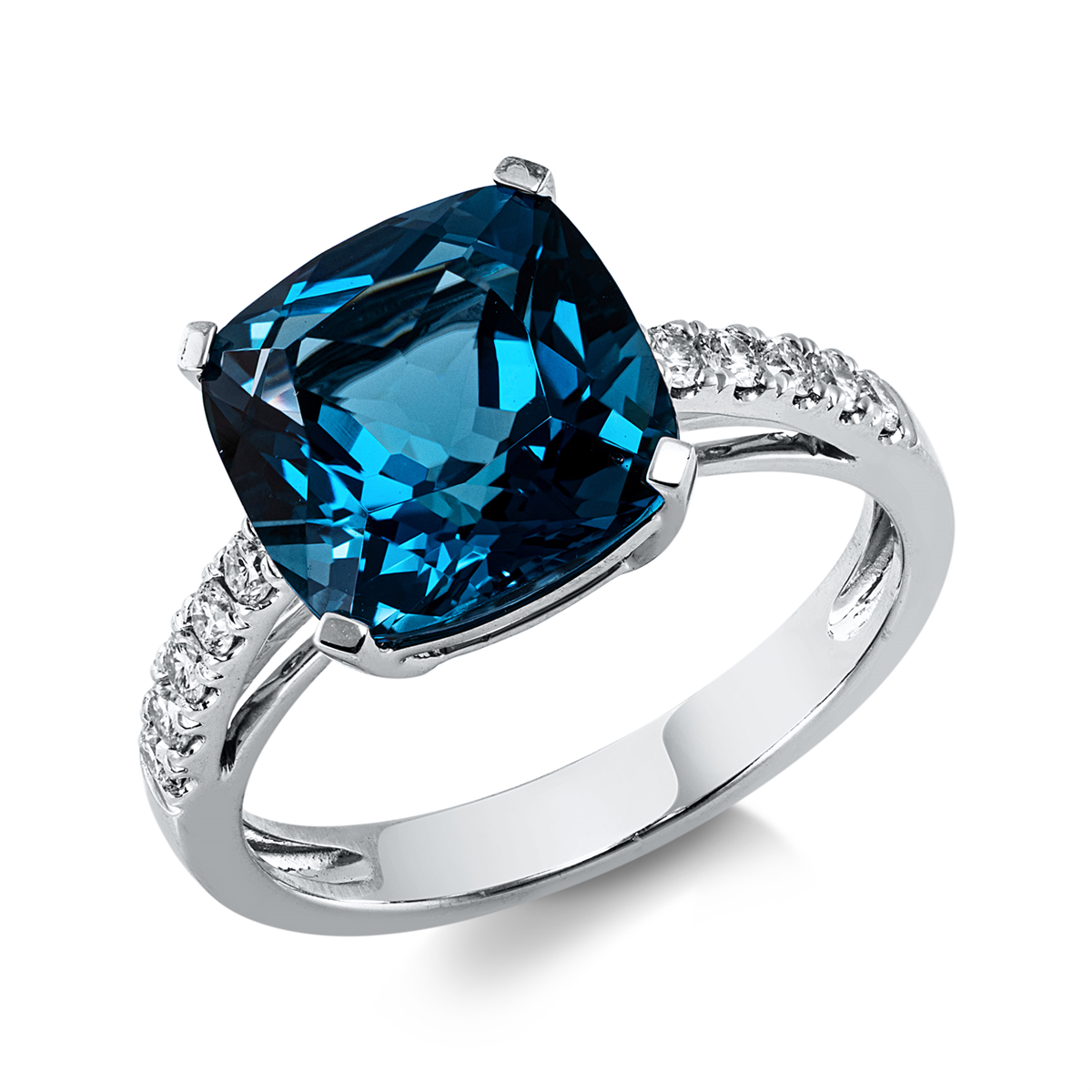 diamond full cut topaz colored stone fashion ring in white gold