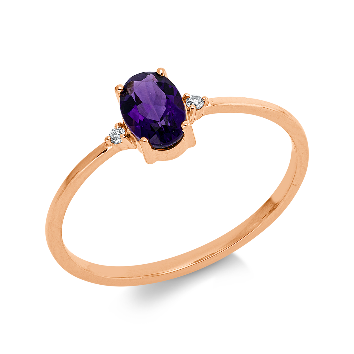 diamond full cut amethyst colored stone fashion ring in red gold