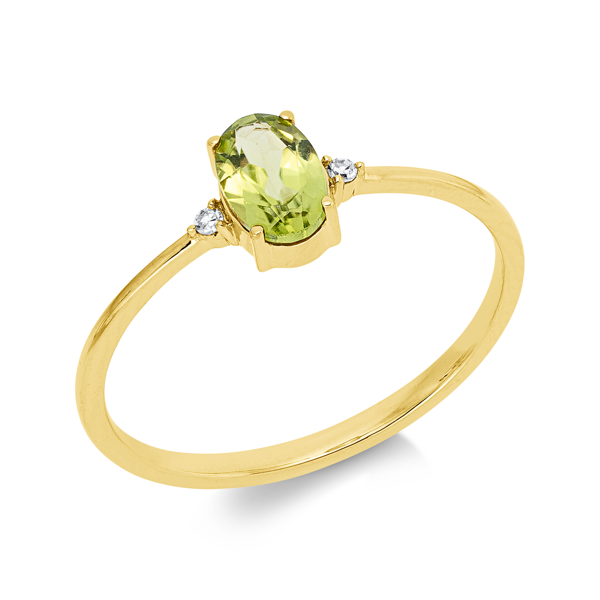 diamond full cut peridot colored stone fashion ring in yellow gold