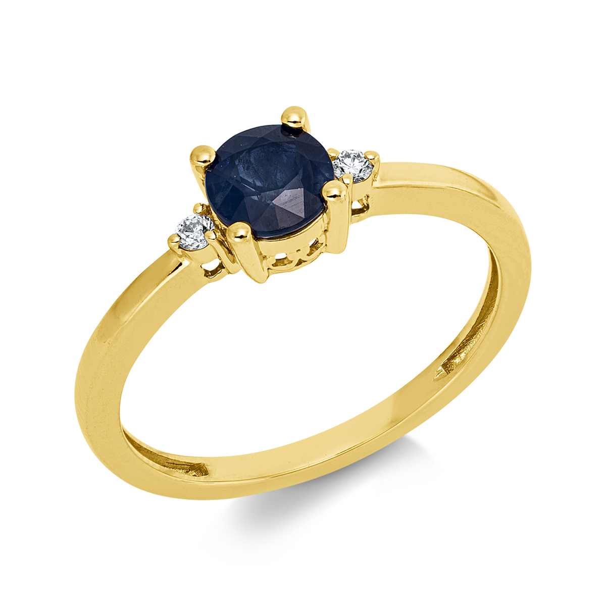 diamond full cut sapphire colored stone classic ring in yellow gold