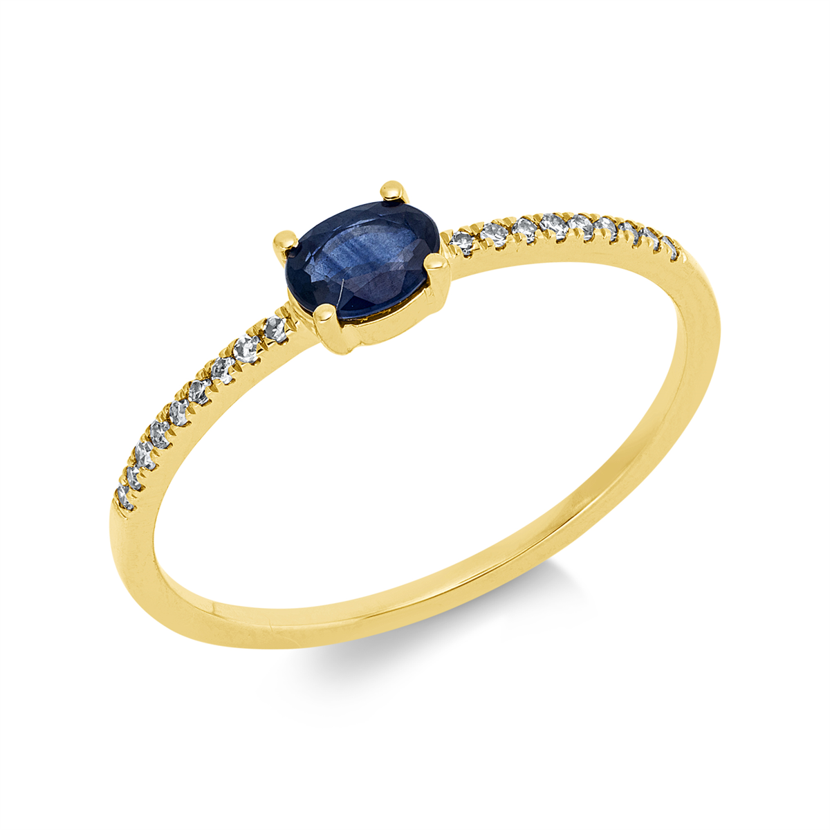 diamond full cut sapphire colored stone classic ring in yellow gold