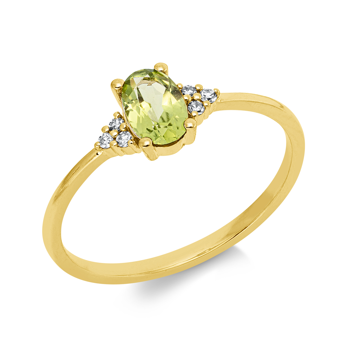 diamond full cut peridot colored stone fashion ring in yellow gold