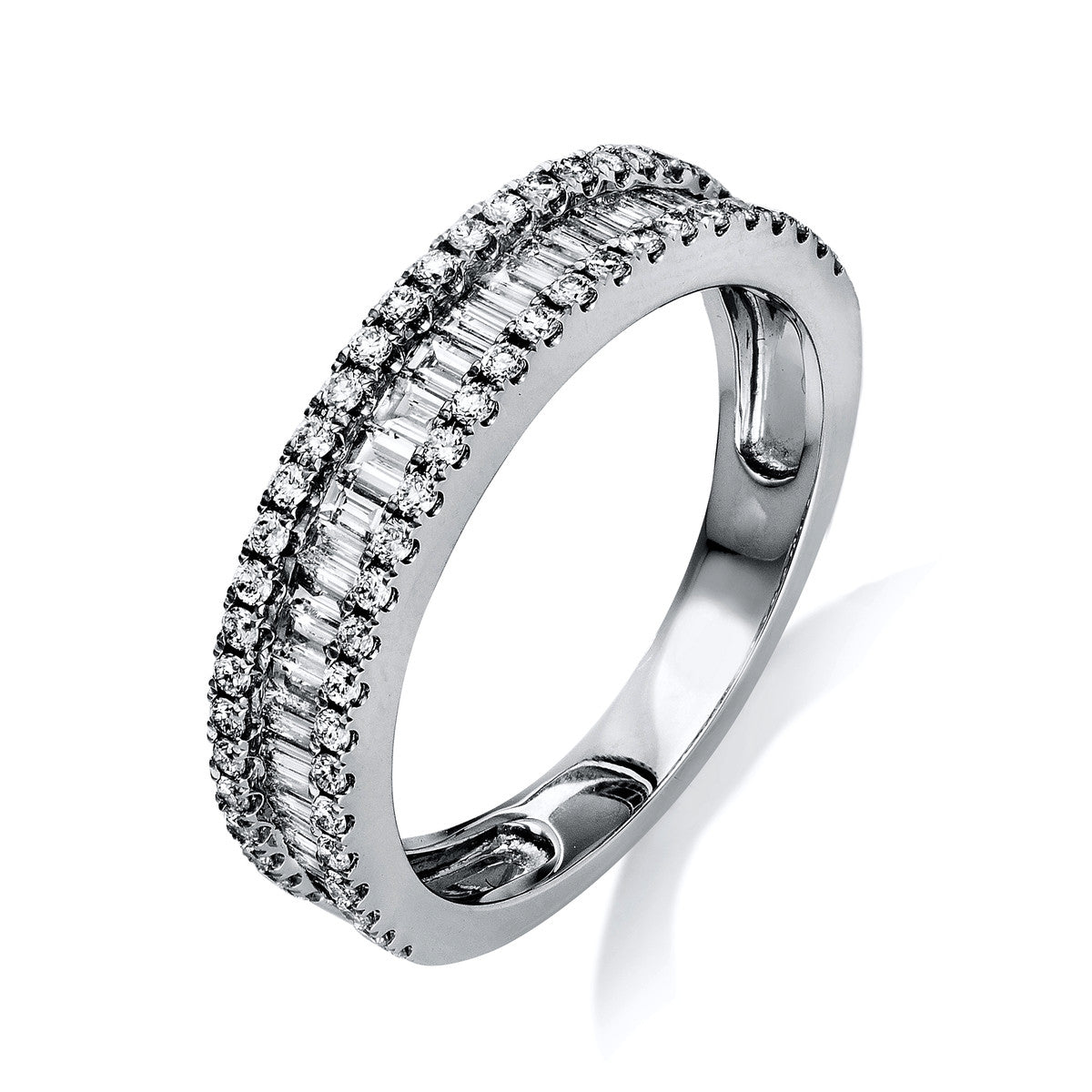 diamond full cut  baguette ring in white gold