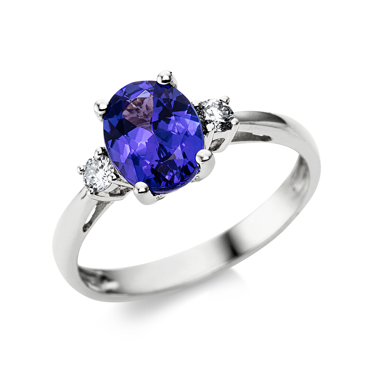 diamond full cut tanzanite colored stone classic ring in white gold