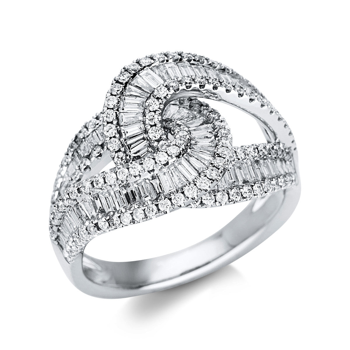 diamond full cut  baguette ring in white gold