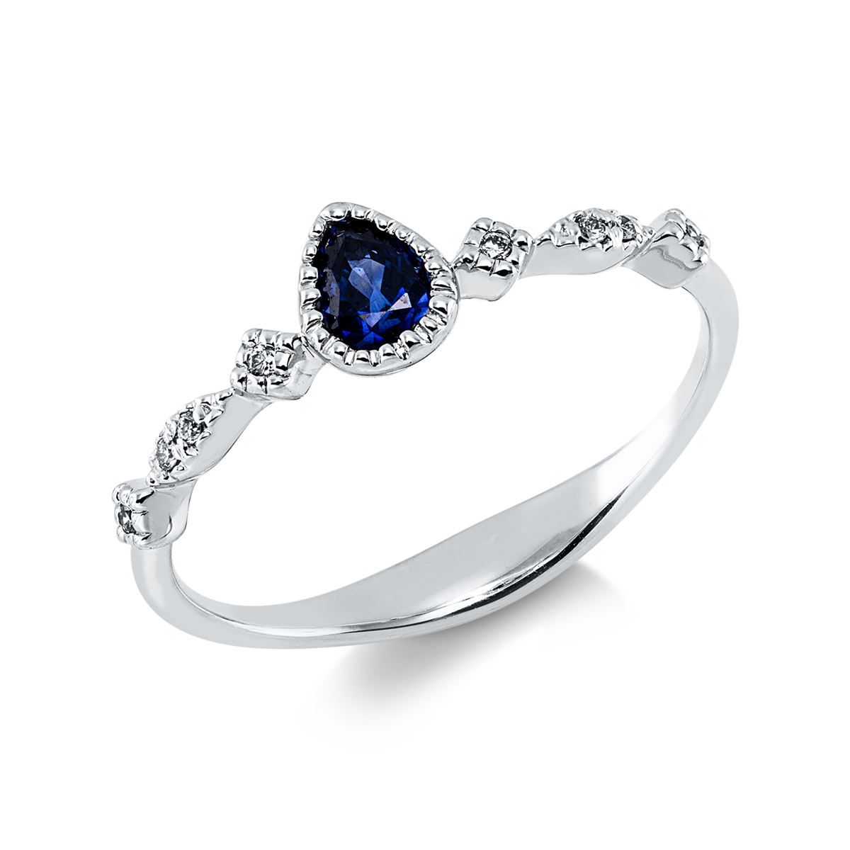 diamond single cut sapphire colored stone classic ring in white gold