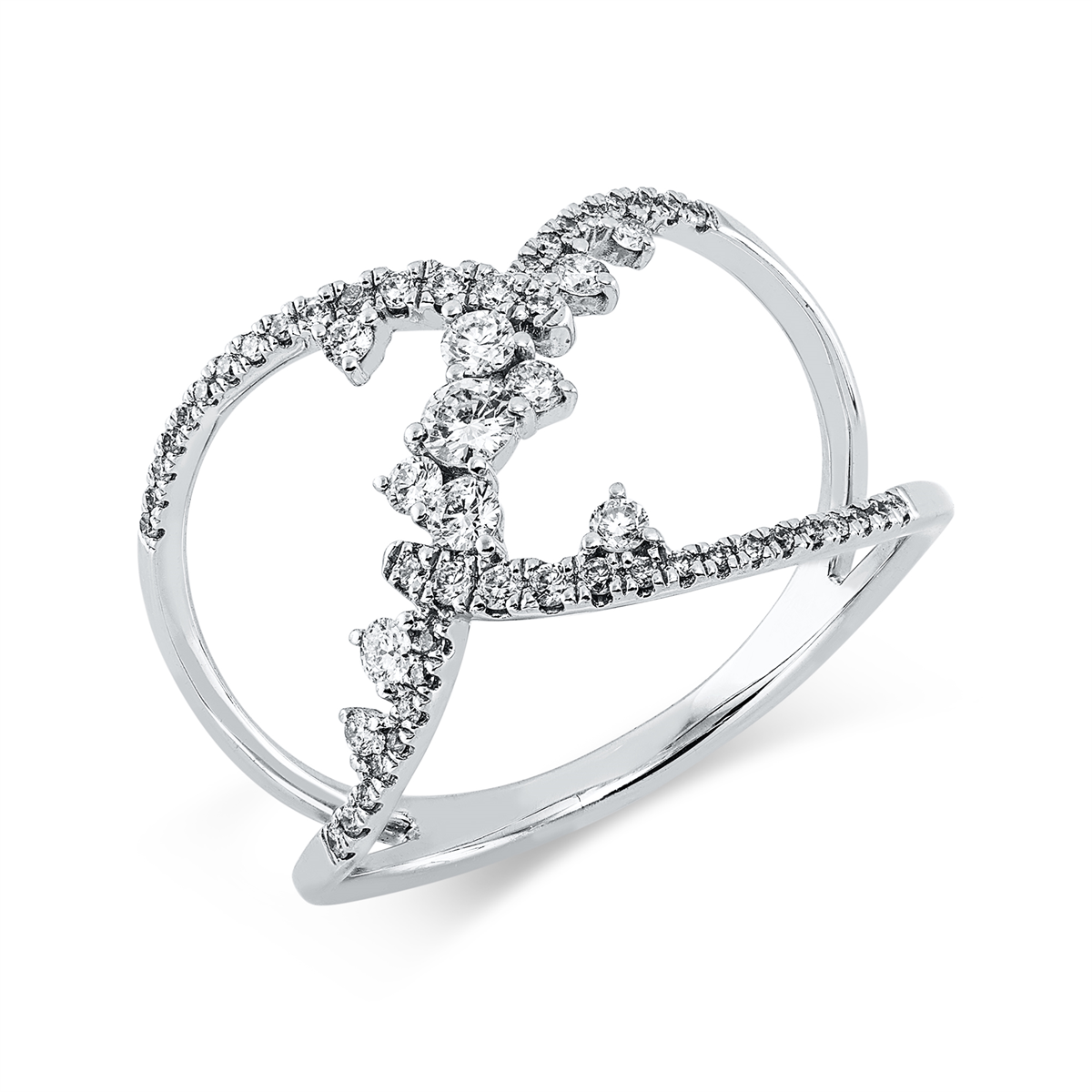diamond full cut  modern woman ring in white gold