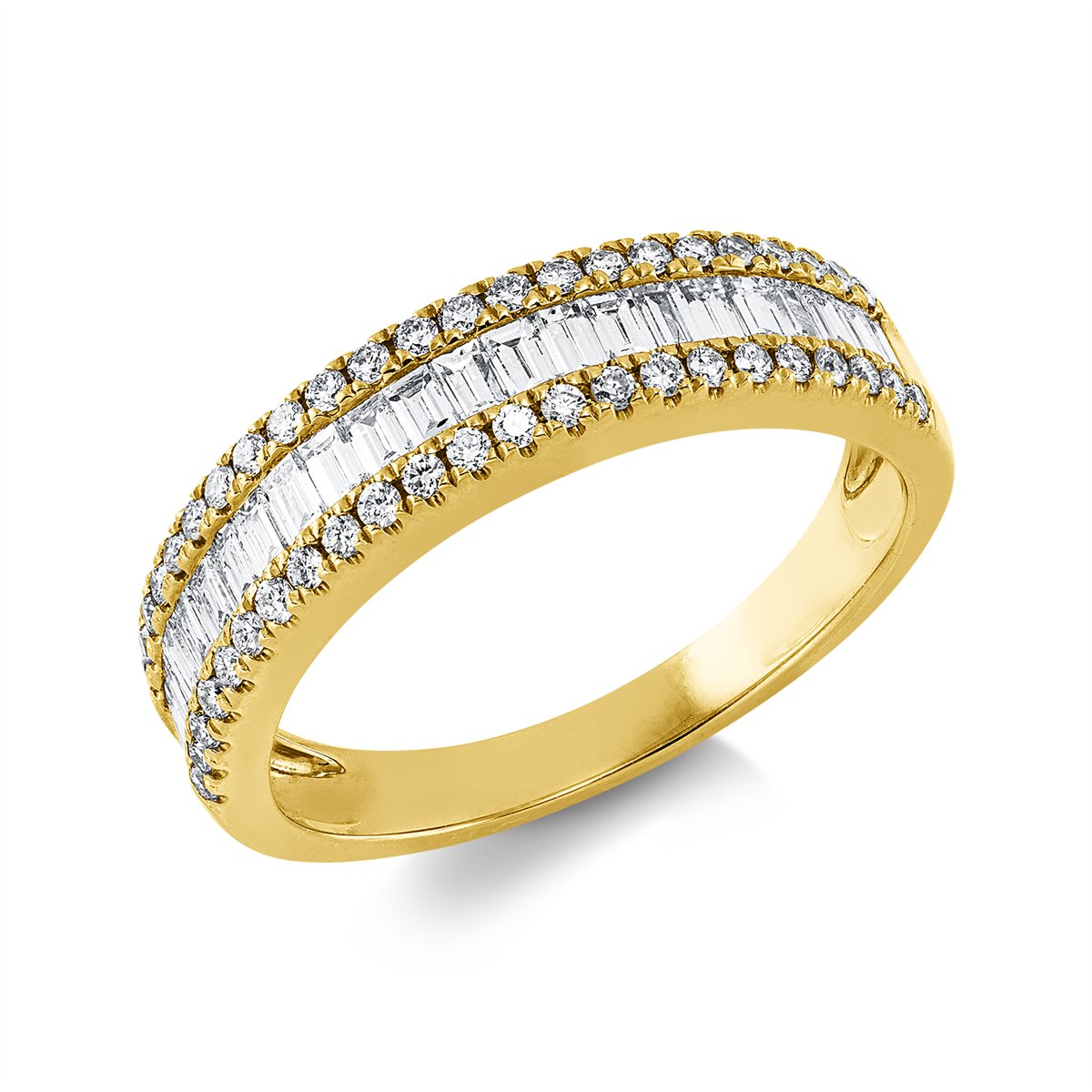 diamond full cut  baguette ring in yellow gold