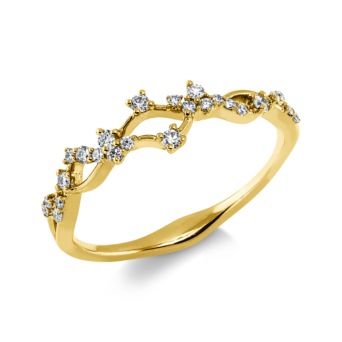 diamond full cut  modern woman ring in yellow gold