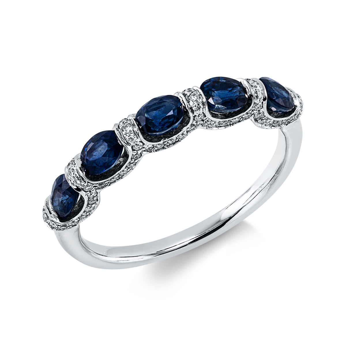 diamond full cut sapphire colored stone classic ring in white gold