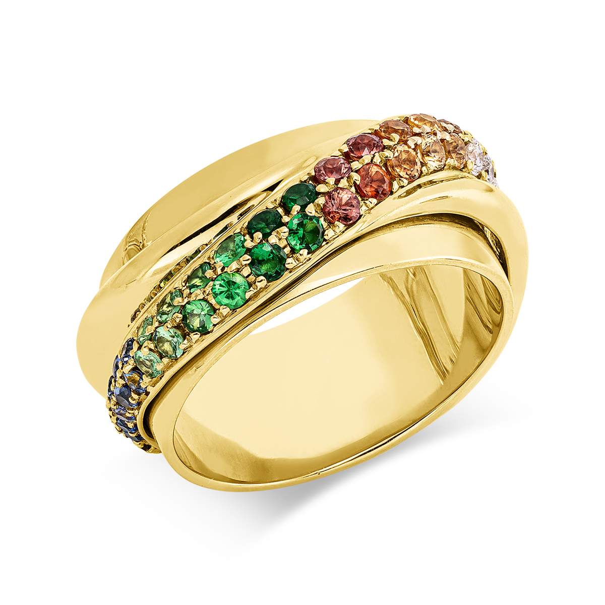 diamond full cut sapphire colored stone classic ring in yellow gold