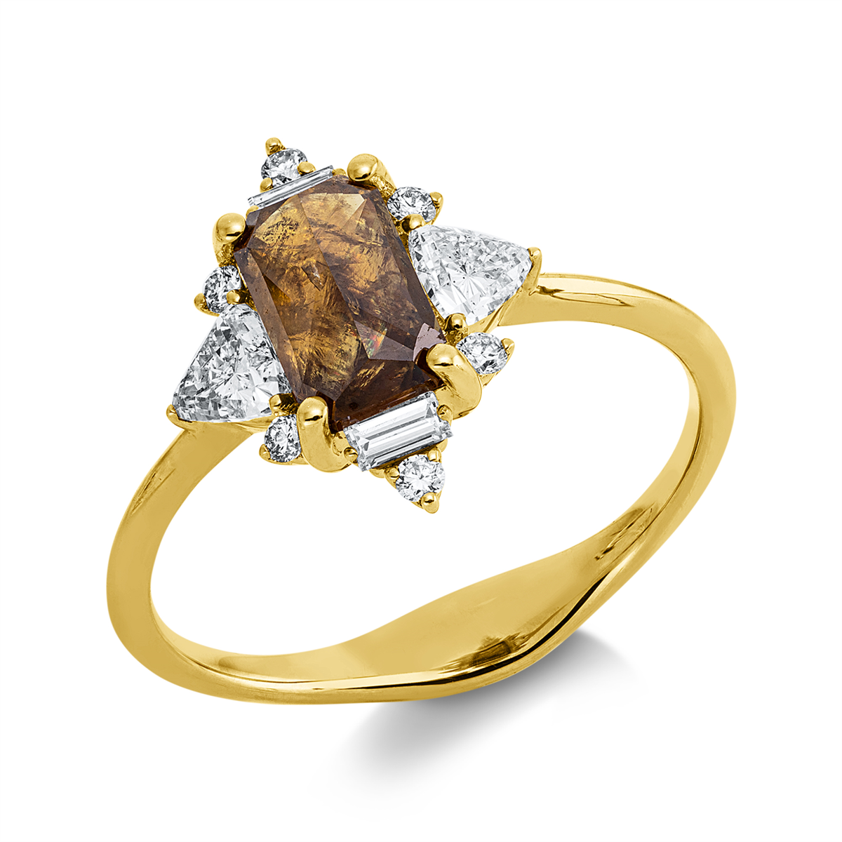 diamond full cut  fancy colored diamond ring in yellow gold