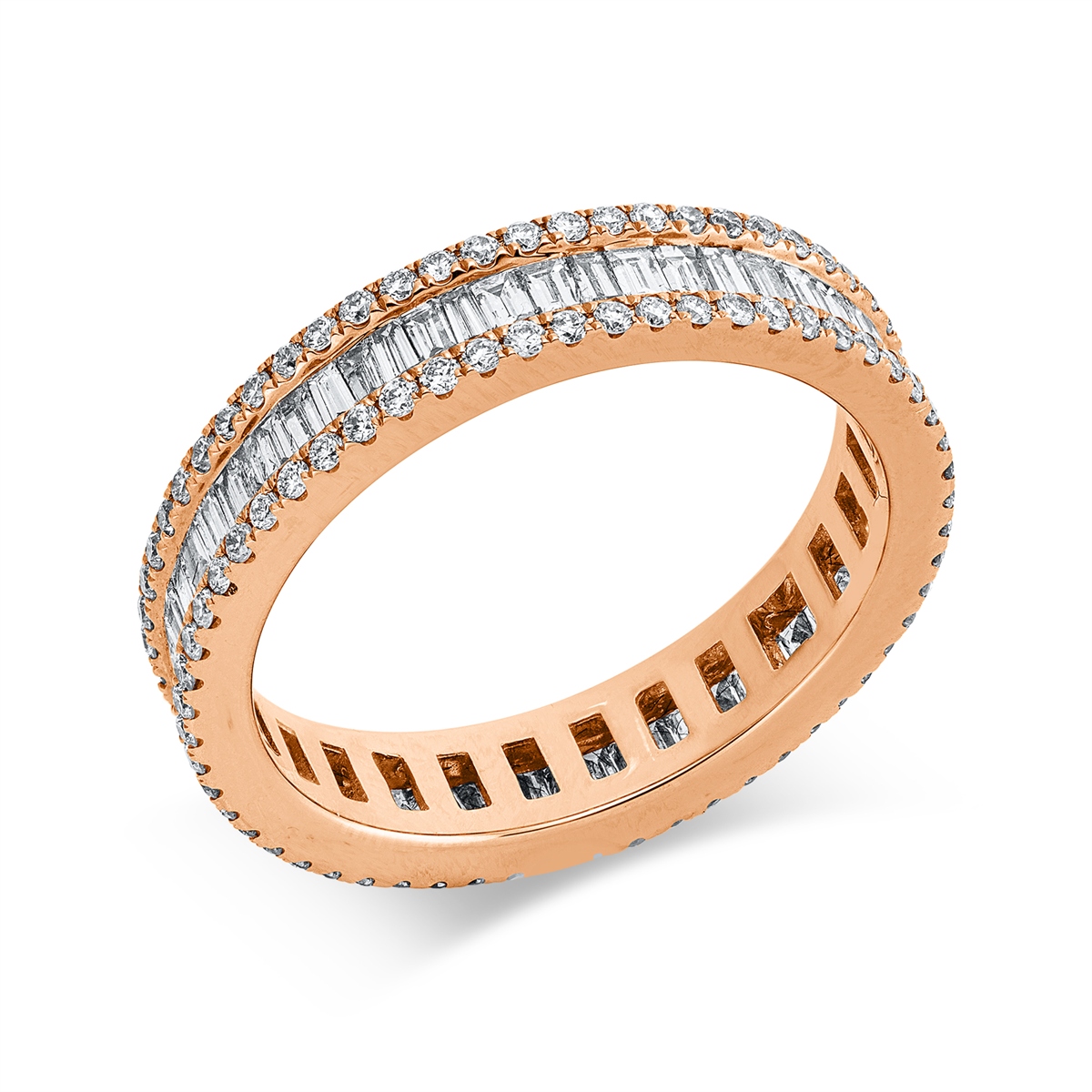 diamond full cut  baguette ring in red gold