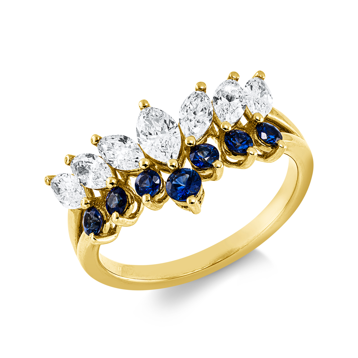 marquise sapphire colored stone classic ring in yellow gold