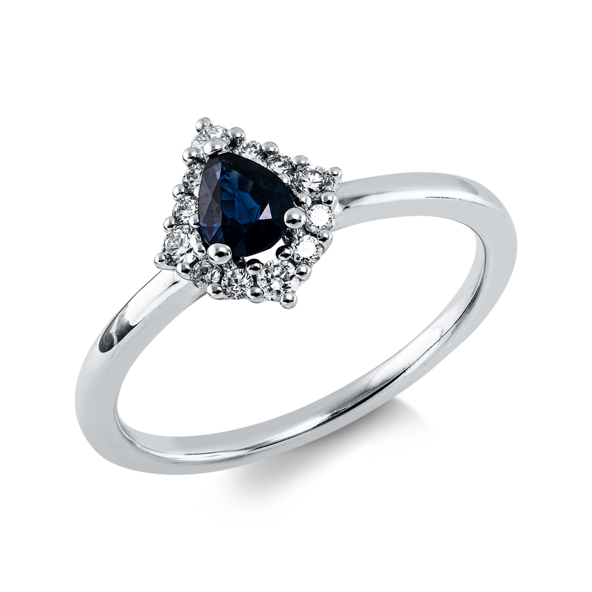 diamond full cut sapphire colored stone classic ring in white gold