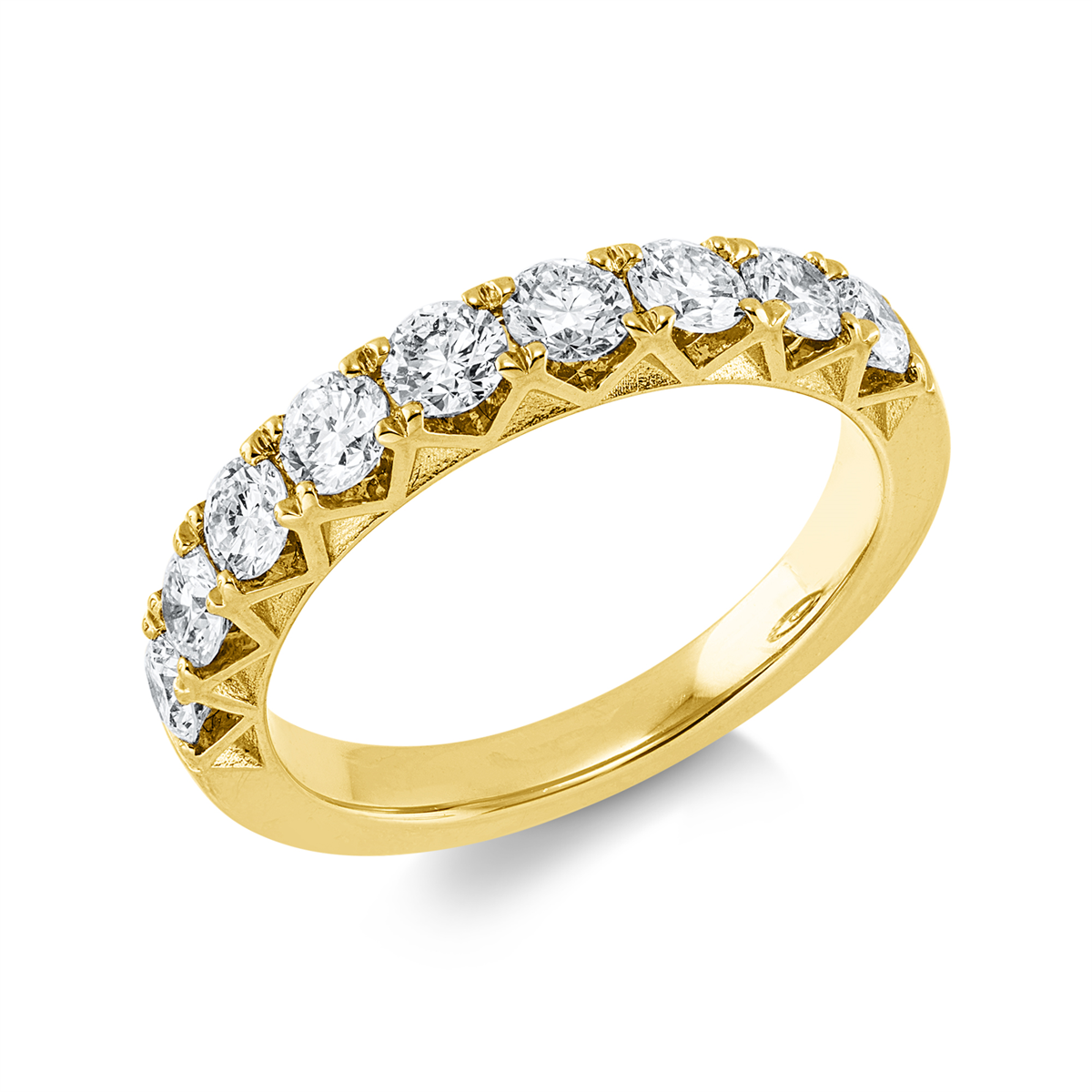 diamond full cut  eternity half ring in yellow gold
