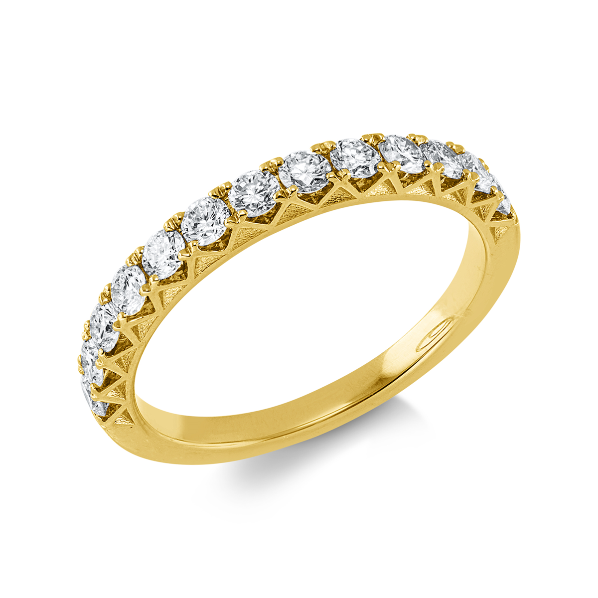 diamond full cut  eternity half ring in yellow gold
