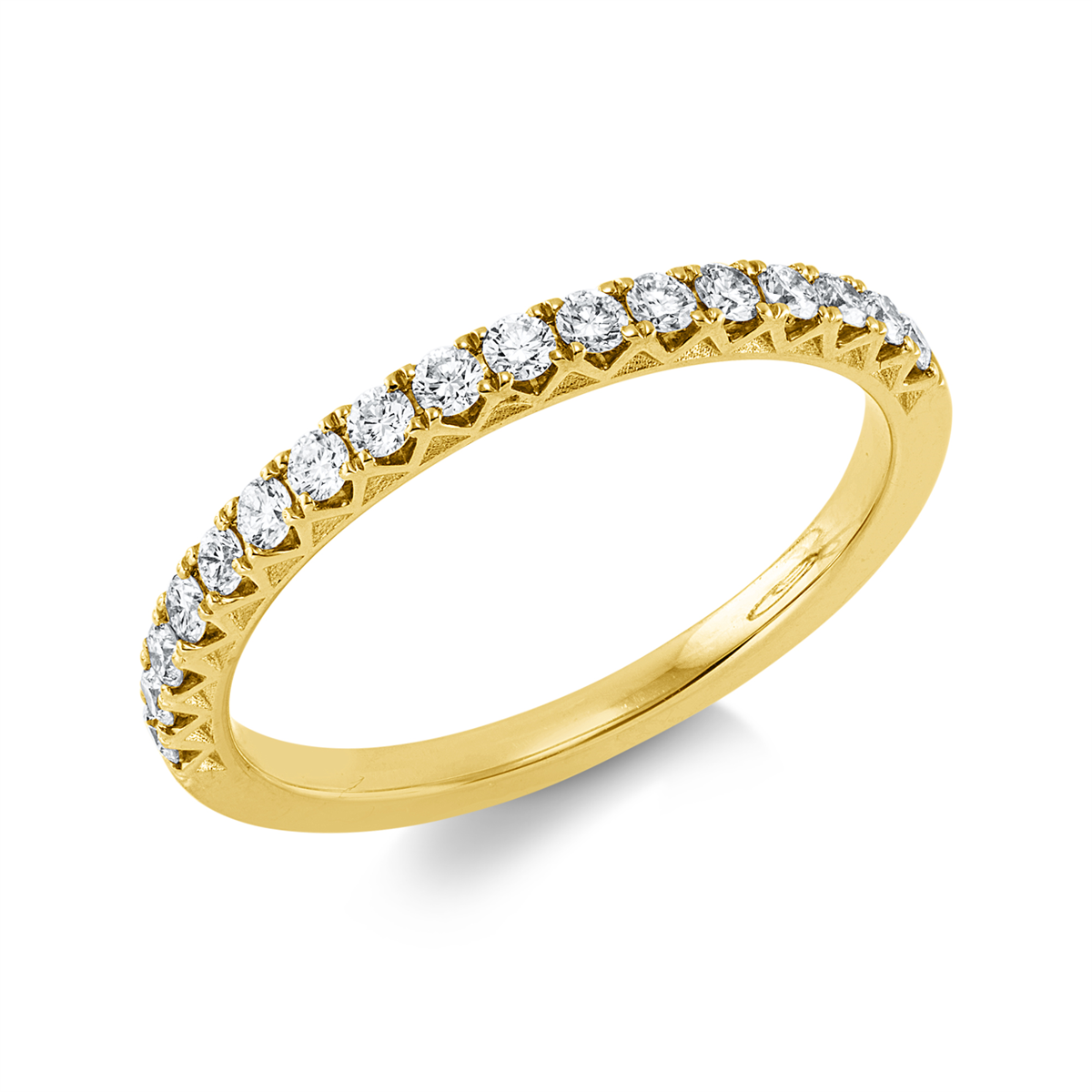 diamond full cut  eternity half ring in yellow gold