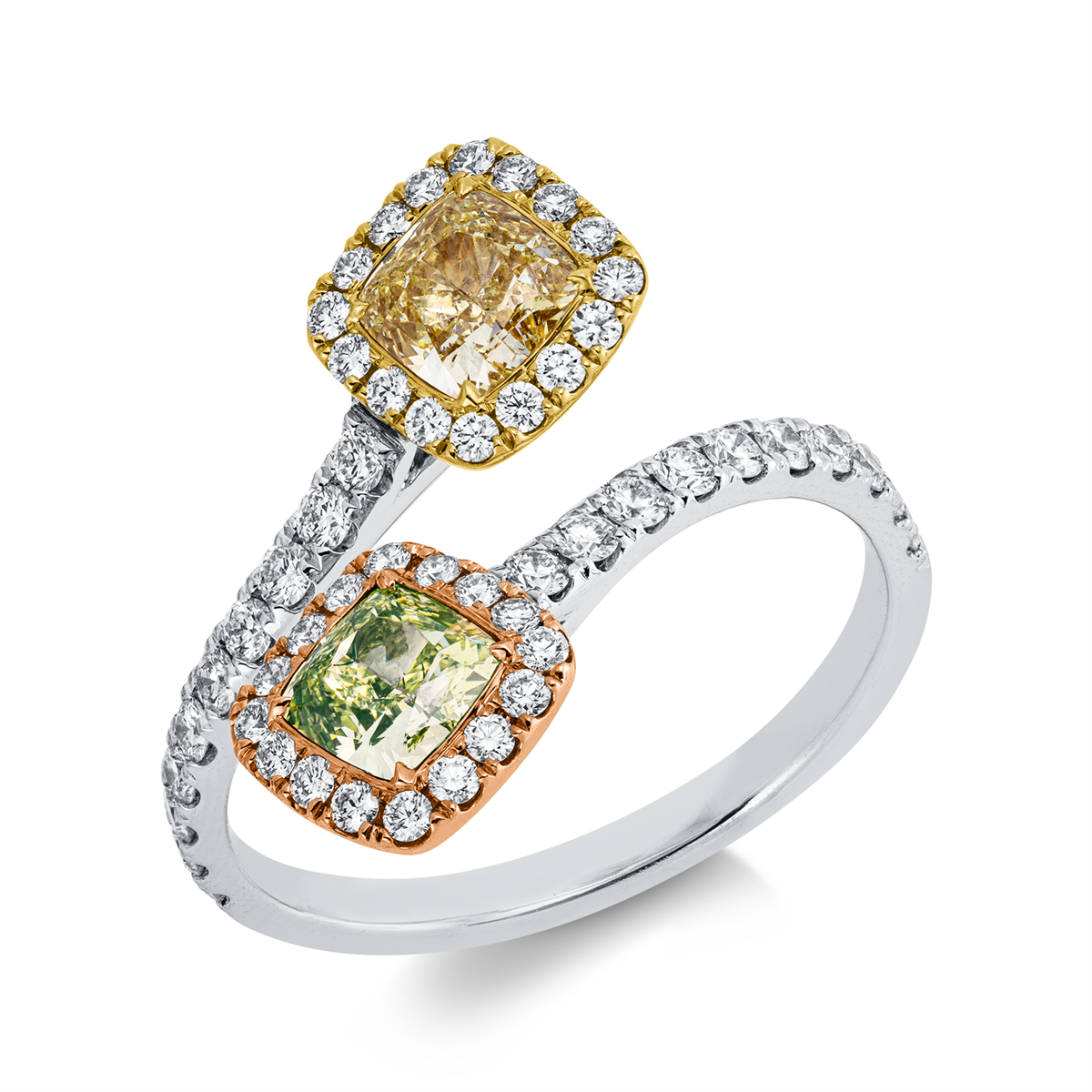 cushion  fancy colored diamond ring in whitegold /yellowgold /redgold