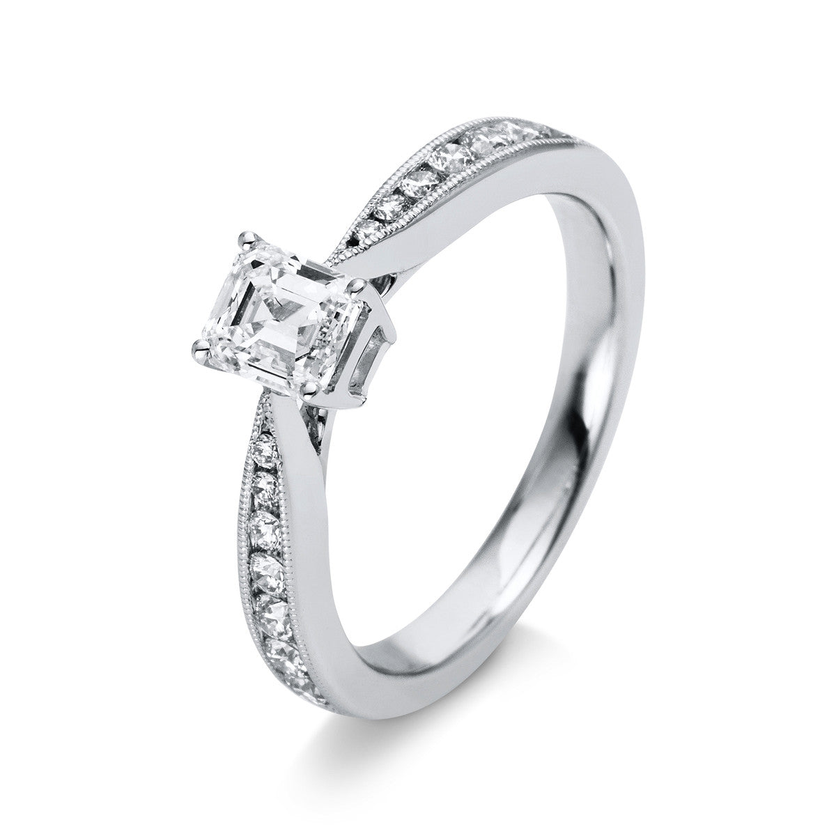diamond full cut  solitaire with accent stones ring in white gold