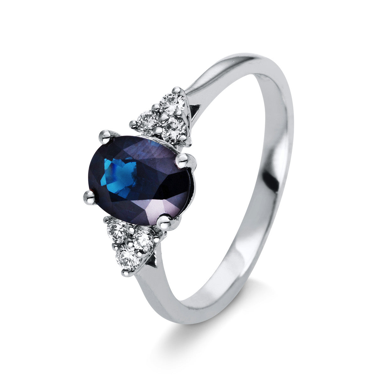 diamond full cut sapphire colored stone classic ring in white gold