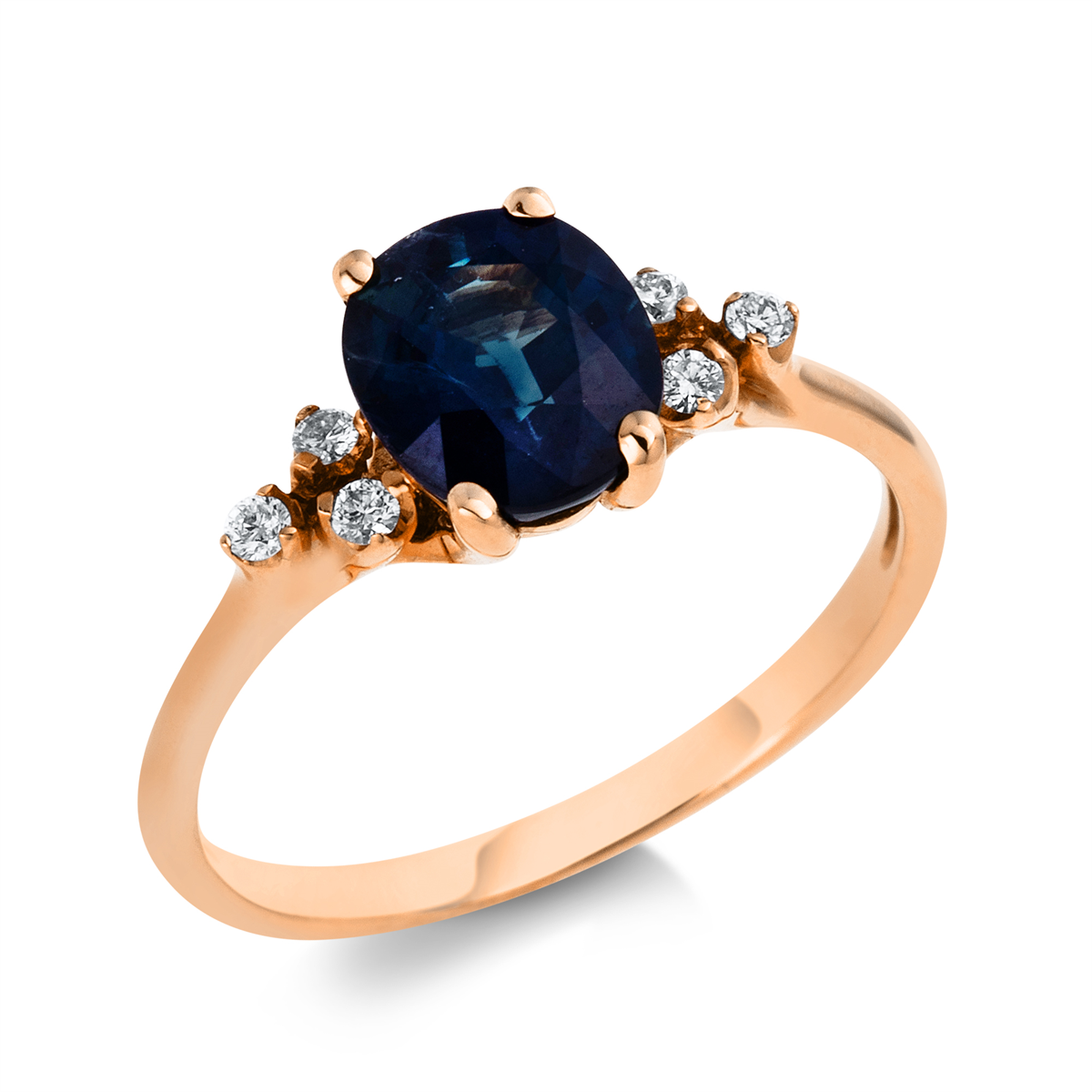 diamond full cut sapphire colored stone classic ring in red gold