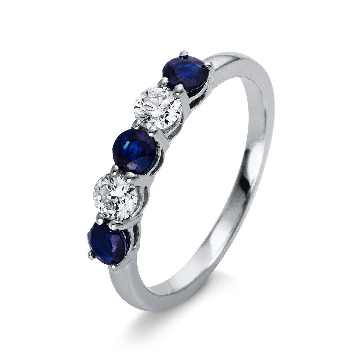 diamond full cut sapphire colored stone classic ring in white gold