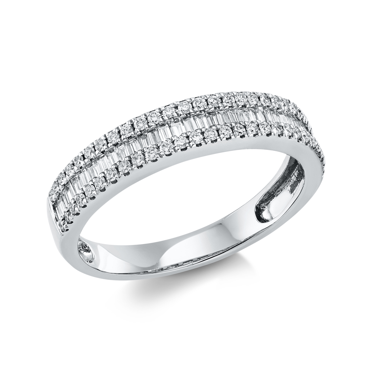 diamond full cut  baguette ring in white gold
