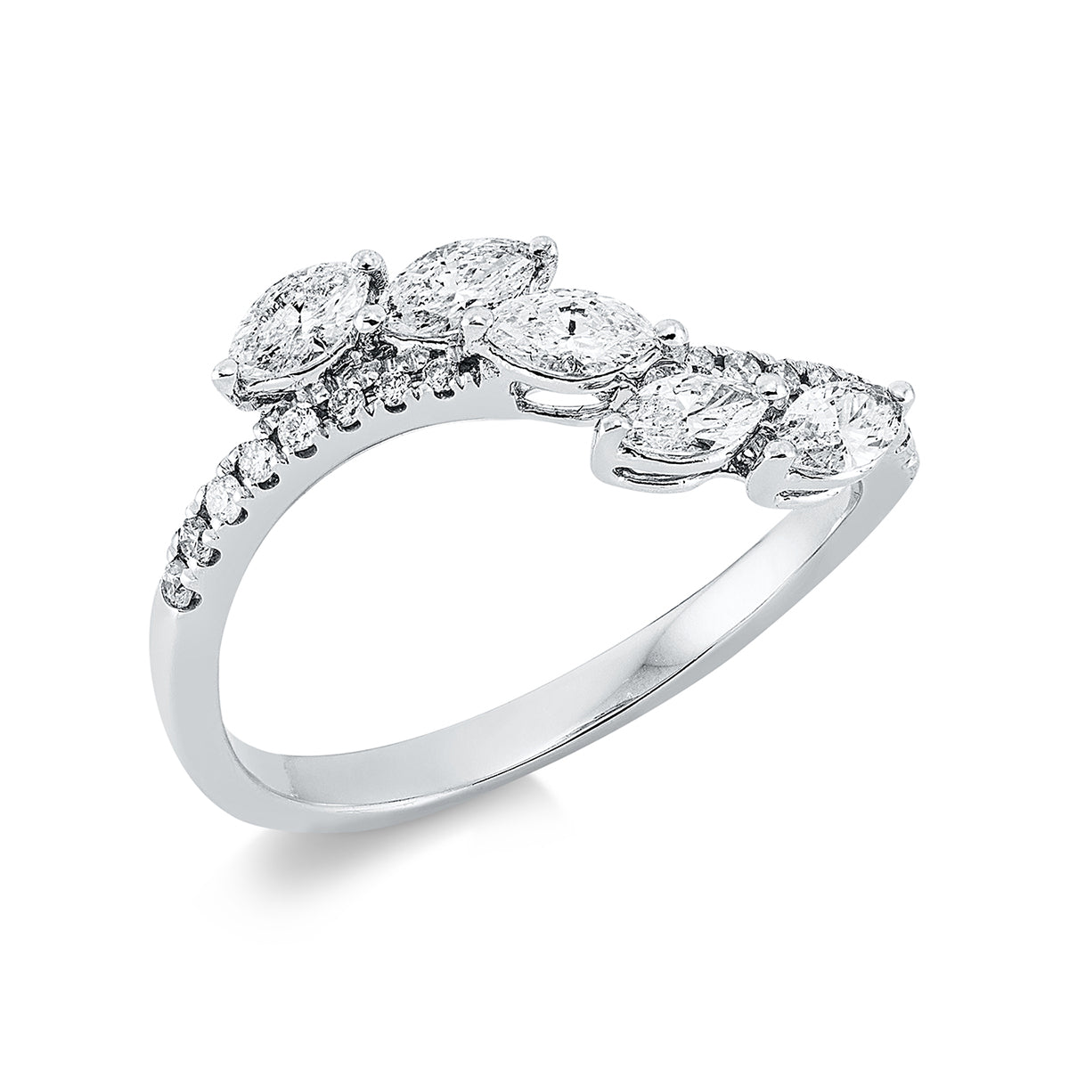 diamond full cut  modern woman ring in white gold