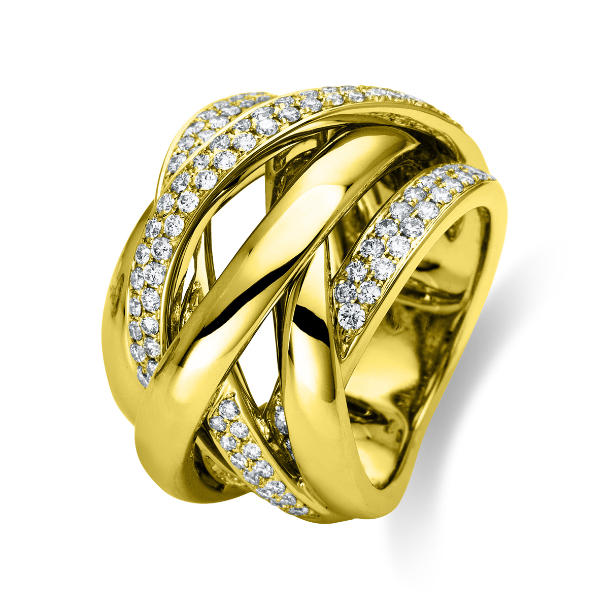 diamond full cut  pavé ring in yellow gold