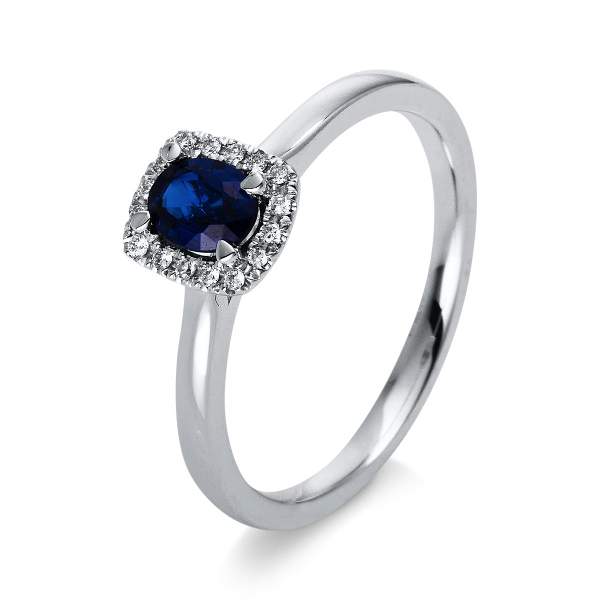 diamond full cut sapphire colored stone classic ring in white gold
