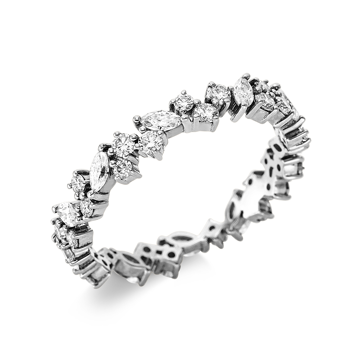 diamond full cut  modern woman ring in white gold
