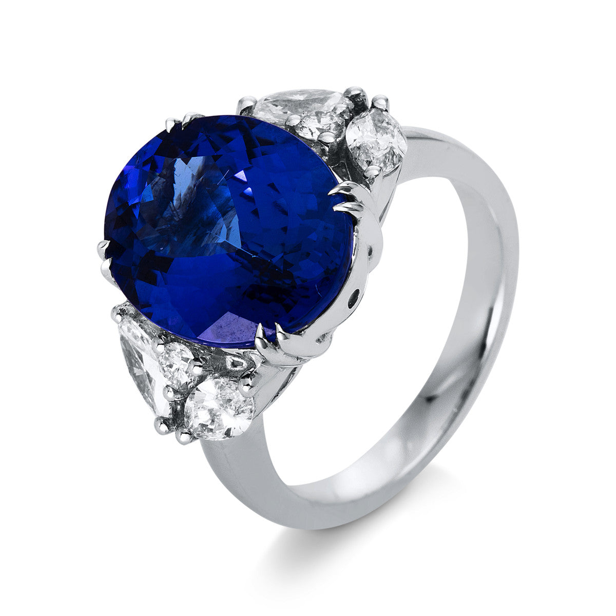 diamond full cut tanzanite colored stone classic ring in white gold